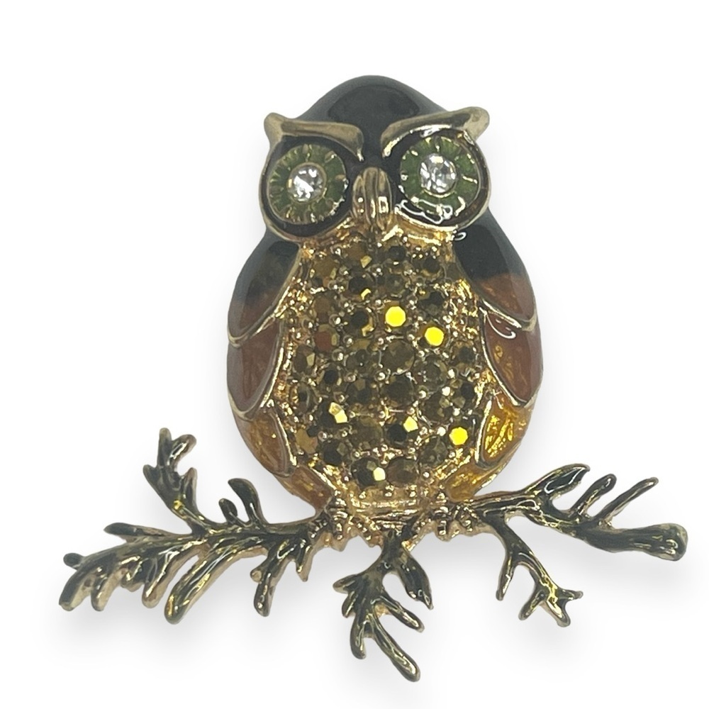 Napier Owl Bird Pin Brooch Rhinestones